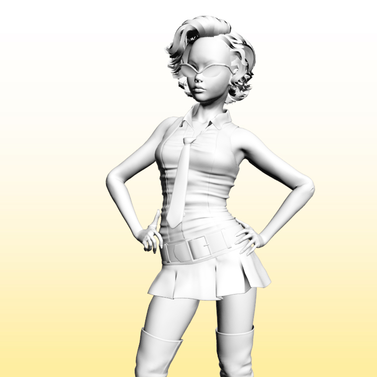 穿高筒靴和超短裙的性感女孩3D模型人物